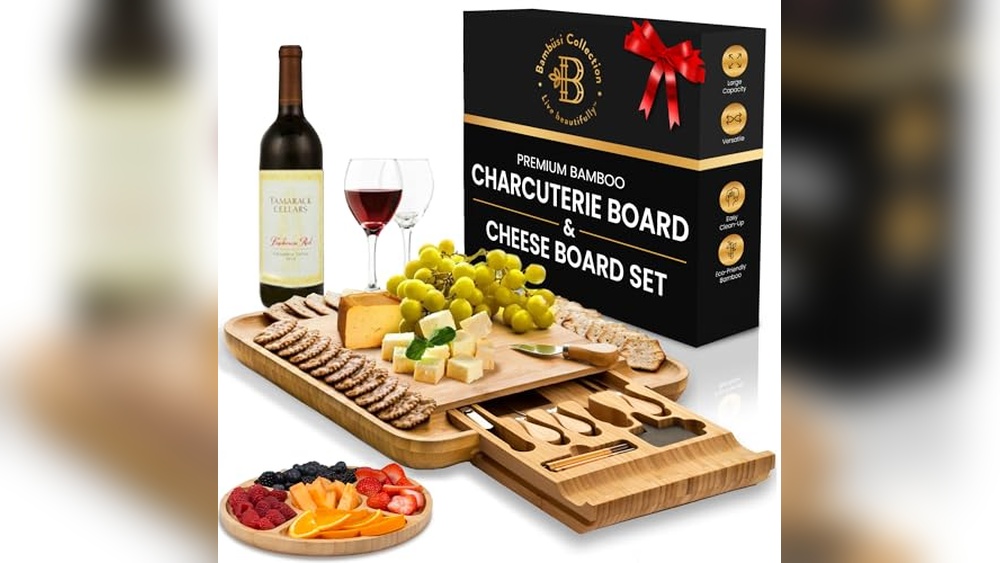 Charcuterie Boards Gift Set by Bambüsi: Top Large Bamboo Cheese Board