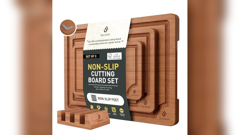3 Packs Bamboo Cutting Board Set with Non Slip Feet