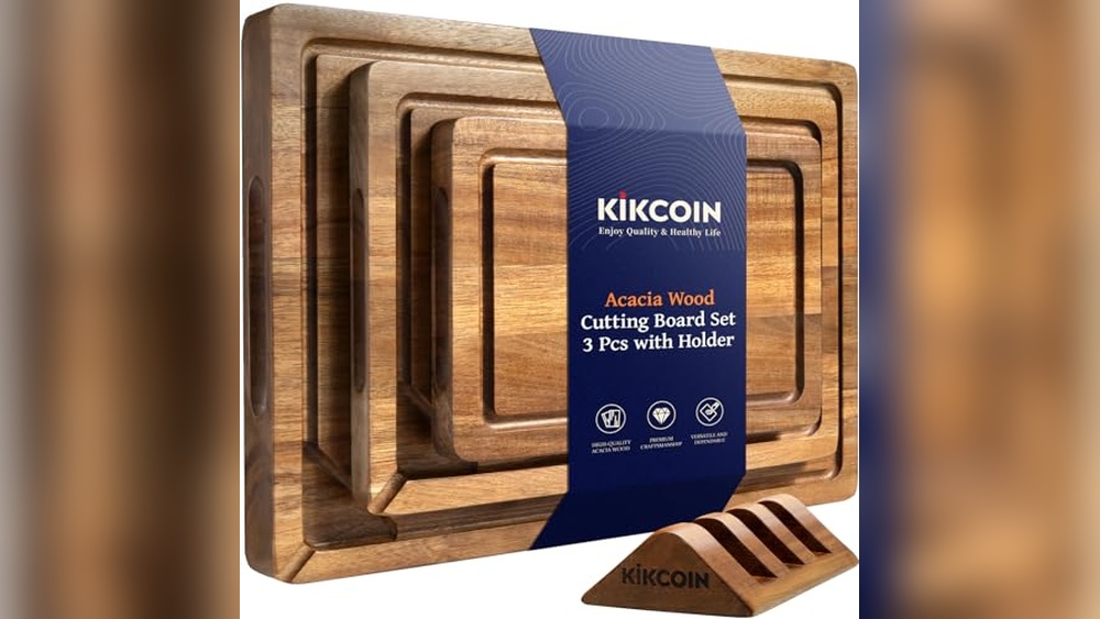 Kikcoin Wood Cutting Boards 2026: 3-Piece Set with Holder