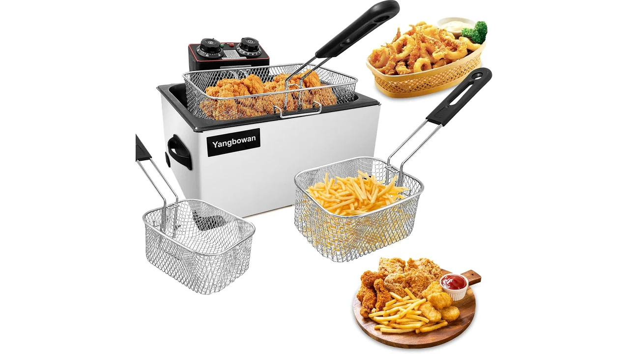 5L 1300W Deep Fryer 3 Baskets, Yangbowan Electric